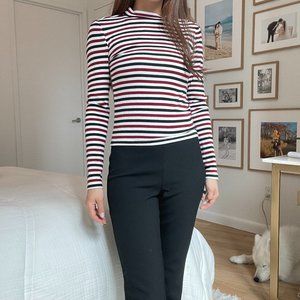 Zara Red Black White Striped Long Sleeve High Neck Gold Buttons Size XS